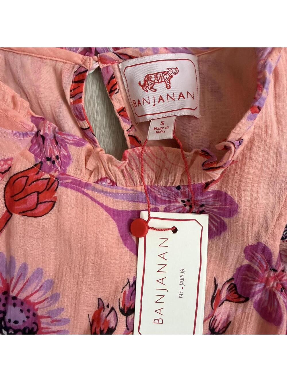 Banjanan pink floral hanna maxi dress with ruffle sleeves and tie back. Size S - Picture 6 of 7